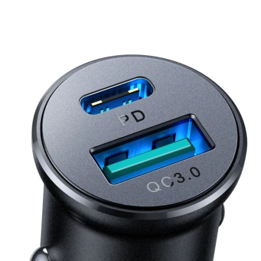 شاحن سيارة جوي روم JR-CCN05 ميني بقدرة 30 واط مع منافذ USB-A وUSB-C، دعم PD 3.0 وQC 3.0 وPPS، تصميم معدني أسود - جوي روم - Image 3
