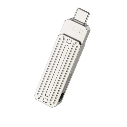 فلاشة وايو WiWU Wi-FD001 سعة 64 جيجابايت، USB 3.0 ثلاثية المنافذ USB-C وUSB وLightning، دوران 360 درجة، نقل بيانات سريع، فضي فلاشة وايو WiWU Wi-FD001 سعة 64 جيجابايت، USB 3.0 ثلاثية المنافذ USB-C وUSB وLightning، دوران 360 درجة، نقل بيانات سريع، فضي