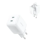 شاحن Joyroom GaN USB-C بقدرة 45W بمنفذين USB-C وتقنية Power Delivery مع إدارة للكابل، أبيض - جوي روم