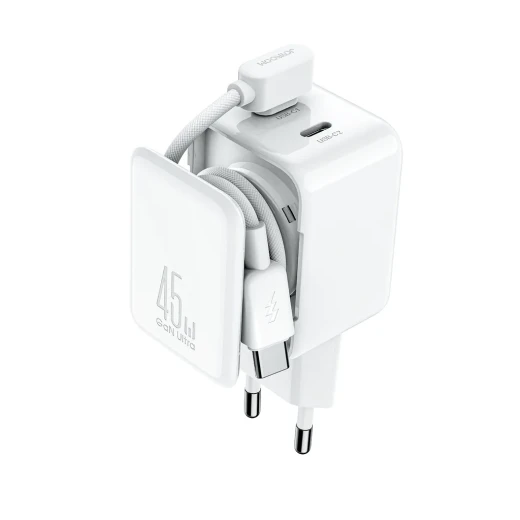 شاحن Joyroom GaN USB-C بقدرة 45W بمنفذين USB-C وتقنية Power Delivery مع إدارة للكابل، أبيض - جوي روم - Image 3