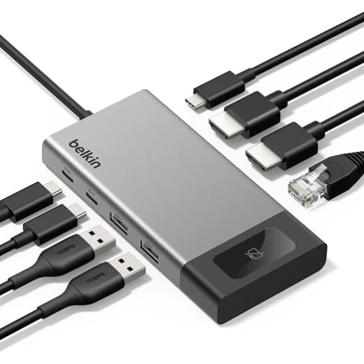 Belkin USB-C Hub 8-in-1، محطة توصيل متعددة المنافذ بقدرة 100W، دعم شاشتين بدقة 4K@60Hz، نقل بيانات 10Gbps، HDMI، Ethernet وUSB Belkin USB-C Hub 8-in-1، محطة توصيل متعددة المنافذ بقدرة 100W، دعم شاشتين بدقة 4K@60Hz، نقل بيانات 10Gbps، HDMI، Ethernet وUSB