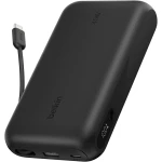 Belkin UltraCharge باور بانك 20000mAh بقوة 45W، كابل USB-C مدمج، شاشة رقمية، شحن 3 أجهزة معًا، USB-C وUSB-A، بطارية محمولة للسفر، أسود - بيلكين