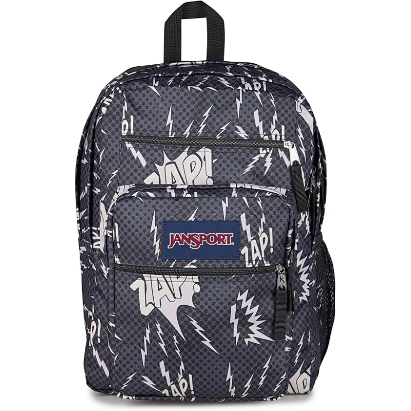 JanSport Big Student حقيبة ظهر مدرسية 34 لتر أسود ورمادي، حجرة لابتوب مبطنة 15 بوصة، حجرتان رئيسيتان وجيوب متعددة - جان سبورت
