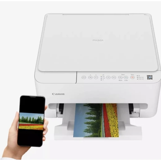 طابعة كانون بيكسما TS4140i متعددة الوظائف لاسلكية تعمل بتقنية نفث الحبر، تصميم صغير الحجم موفر للمساحة، طباعة سريعة، اتصال بالهواتف الذكية، حبر أسود صبغي عالي الجودة، لوحة تحكم سهلة الاستخدام قابلة للإمالة، لون أبيض - كانون - Image 3