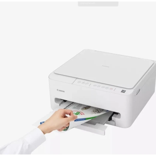 طابعة كانون بيكسما TS4140i متعددة الوظائف لاسلكية تعمل بتقنية نفث الحبر، تصميم صغير الحجم موفر للمساحة، طباعة سريعة، اتصال بالهواتف الذكية، حبر أسود صبغي عالي الجودة، لوحة تحكم سهلة الاستخدام قابلة للإمالة، لون أبيض - كانون - Image 4