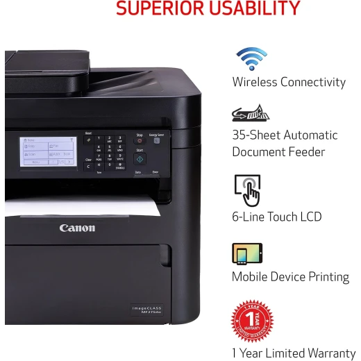 طابعة كانون آي سينسيس MF275dw متعددة الوظائف لاسلكية بتقنية الليزر، للطباعة والمسح الضوئي والنسخ، اتصال لاسلكي سهل، تصميم مدمج وموفر للمساحة، مثالية للاستخدام المنزلي والمكاتب الصغيرة - كانون - Image 4