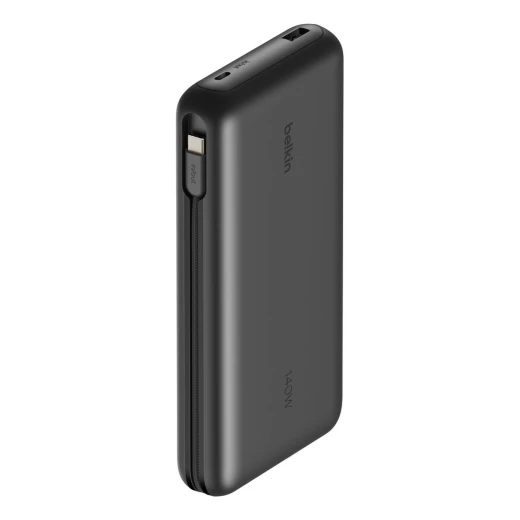 باور بانك بلكن PD140W سعة 25000mAh، شحن سريع بقوة 158 واط، كابل USB-C مدمج، 3 منافذ، شاشة رقمية، أسود - بيلكين - Image 3