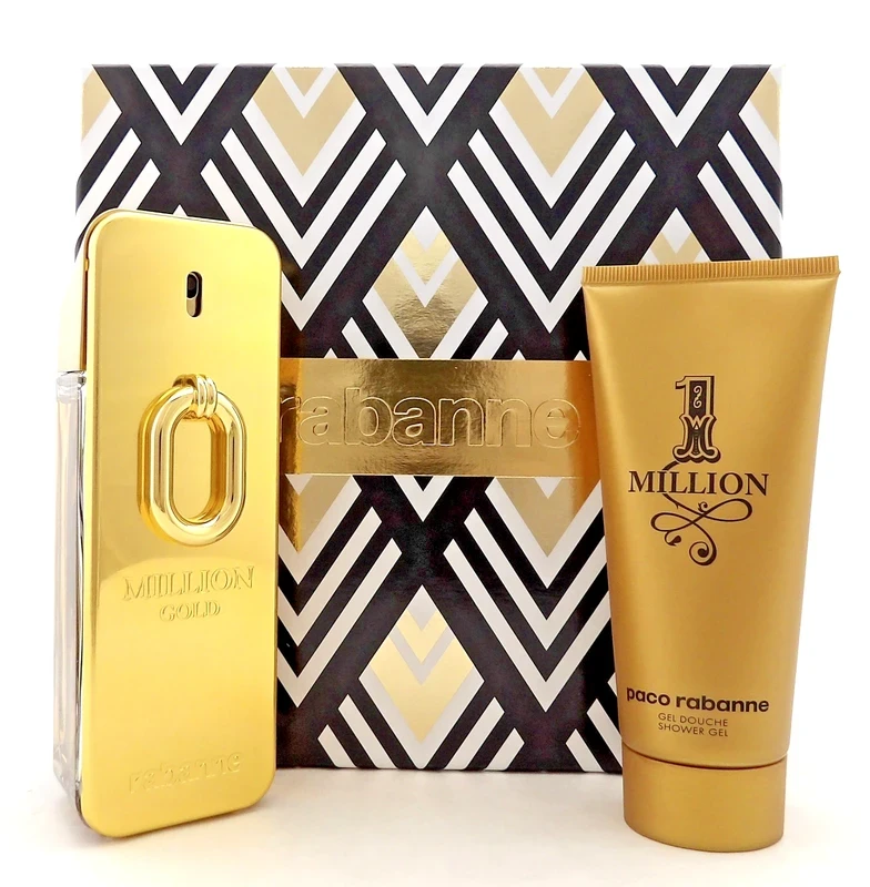 مليون جولد من رابان طقم هدايا للرجال 2 قطعة، عطر إيدو بارفان إنتنس 100 مل مع جل استحمام 100 مل، مجموعة أنيقة ومثالية للإهداء - باكو رابان