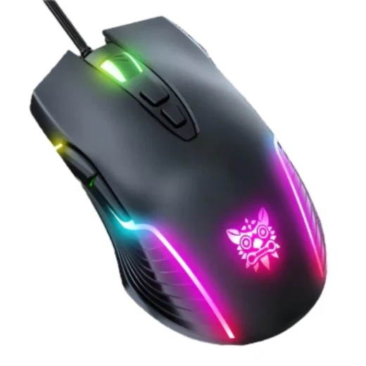 أونيكوما CW905 ماوس ألعاب سلكي USB بإضاءة RGB LED وحساس بصري دقيق وتصميم مريح وإعدادات DPI قابلة للتعديل لتجربة لعب سلسة ودقيقة باللون الأسود