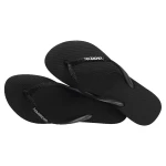 شبشب Havaianas Slim Glitter أسود للنساء، مقاس 37/38، بأشرطة لامعة وشعار معدني أنيق، مصنوع من PVC والمطاط، مفتوح من الأمام، خفيف ومريح - هافياناس