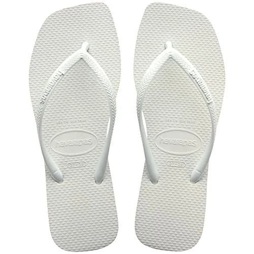 شبشب Havaianas Slim Square نسائي أبيض، مقاس 37/38، تصميم عصري بمقدمة مربعة وأشرطة رفيعة، خفيف ومريح، بنعل مطاطي مقاوم للانزلاق - هافياناس