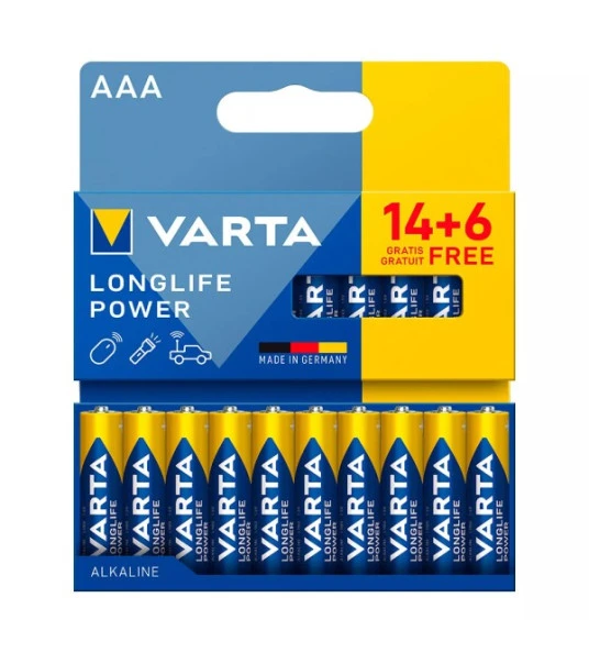 بطاريات فارتا Longlife Power AAA LR03، عبوة 20 بطارية، طاقة موثوقة وطويلة الأمد للأجهزة الإلكترونية واليومية، مع عمر تخزين يصل إلى 10 سنوات - فارتا