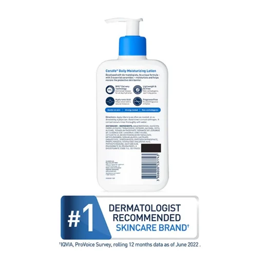CeraVe Daily Moisturising Lotion 355ml – For Normal to Dry Skin, Hydrating Face & Body Moisturizer with Ceramides & Hyaluronic Acid, Long-Lasting Hydration - CeraVe - Image 2