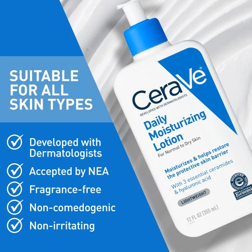 CeraVe Daily Moisturising Lotion 355ml – For Normal to Dry Skin, Hydrating Face & Body Moisturizer with Ceramides & Hyaluronic Acid, Long-Lasting Hydration - CeraVe - Image 7