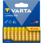 بطاريات VARTA Longlife AAA LR03، عبوة 10 قطع، 1.5 فولت، طاقة طويلة الأمد للأجهزة منخفضة الاستهلاك مثل أجهزة التحكم والساعات والراديو - فارتا