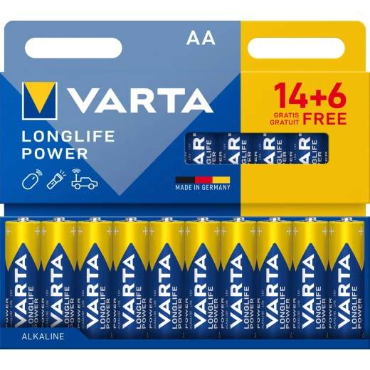 بطاريات VARTA Longlife Power AA، عبوة 20 قطعة، بطاريات قلوية Mignon LR6، طاقة موثوقة للاستخدام اليومي في أجهزة الراديو والأجهزة المتوافقة بطاريات VARTA Longlife Power AA، عبوة 20 قطعة، بطاريات قلوية Mignon LR6، طاقة موثوقة للاستخدام اليومي في أجهزة الراديو والأجهزة المتوافقة