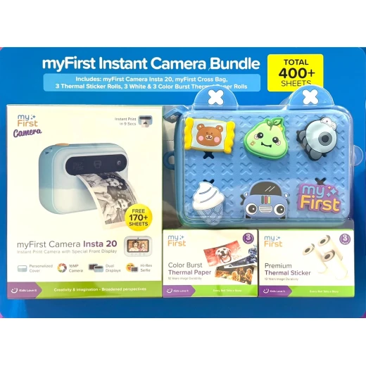 كاميرا أطفال myFirst Insta 20 بشاشتين وطباعة فورية، دقة 16MP وفيديو 1080P، طباعة حرارية بدون حبر، مع 400+ صورة وحقيبة كتف زرقاء - ماي فرست - Image 3