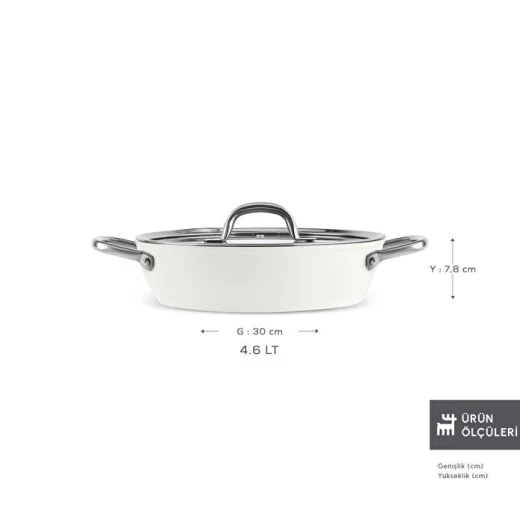 كاراجا x رفيقة قدر Swiss Crystal Creamy Metal للكرنيارِك 30 سم، بطبقة غير لاصقة خالية من PFAS، مناسب للفرن، سهل التنظيف ومثالي للطهي اليومي - كراجا - Image 3