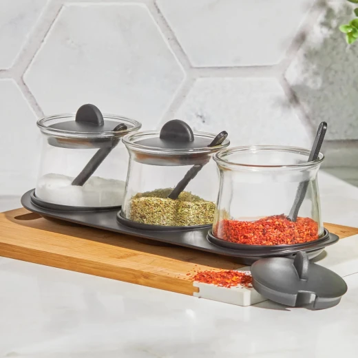 Karaca Serena 7-Piece Spice Rack Set - Black Kitchen Organizer