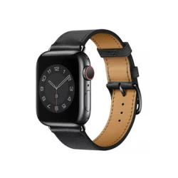 سوار ساعة WIWU Attelage لساعة Apple مقاس 42/44/45/49 مم - جلد أسود