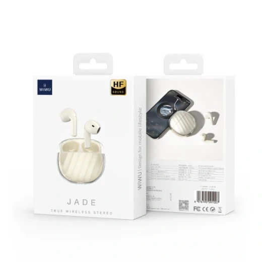 سماعات أذن لاسلكية وي وو T16 Jade Bluetooth بيضاء مع علبة شحن - Image 2