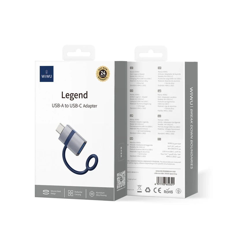 محول Wiwu Wi-C052 USB إلى Type-C OTG رمادي - نقل بيانات سريع - وي وُو