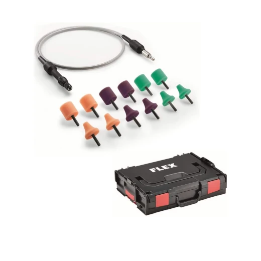 طقم تلميع FLEX PXE 80 بعمود مرن FS140 لإصلاح البقع والزوايا والمناطق التي يصعب الوصول إليها. يتضمن مقبضًا رفيعًا وسرعة قصوى تبلغ 6000 دورة في الدقيقة لنتائج تنظيف احترافية. - فليكس - Image 6