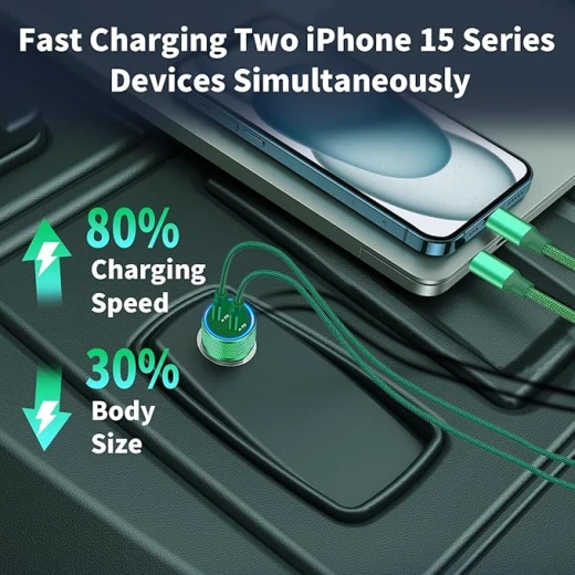 شاحن ثلاثي سريع من الكربون 3 منافذ USB-C PD 65 واط محول طاقة - Image 2