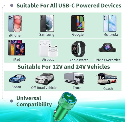 شاحن ثلاثي سريع من الكربون 3 منافذ USB-C PD 65 واط محول طاقة - Image 3