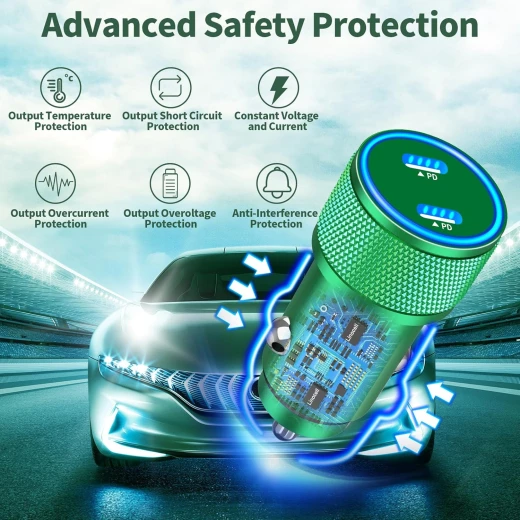 شاحن ثلاثي سريع من الكربون 3 منافذ USB-C PD 65 واط محول طاقة - Image 4