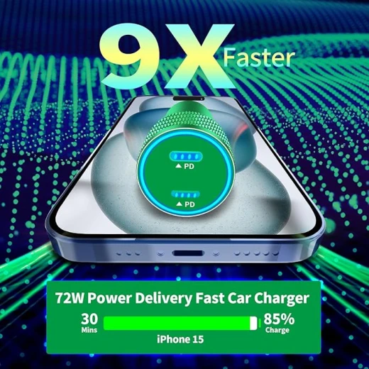شاحن ثلاثي سريع من الكربون 3 منافذ USB-C PD 65 واط محول طاقة - Image 6
