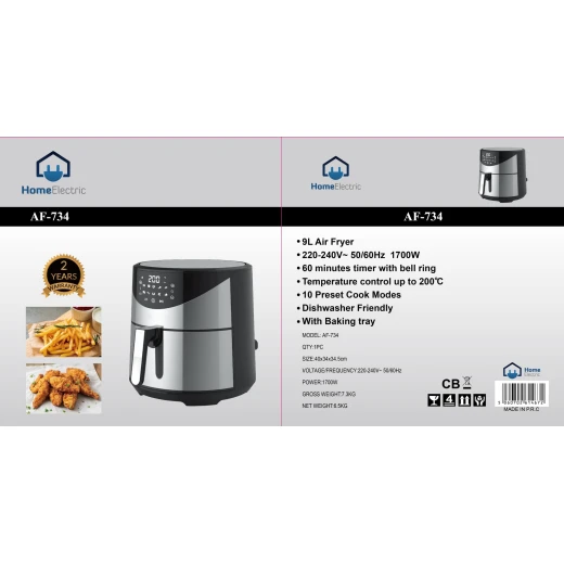Air Fryer AF-734 9 Liter Capacity 1700W Black with 10 Preset Modes - Home electric - Image 2