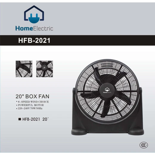HFB2021 Box Fan 20 Inch Powerful Air Circulation 4 Speed Settings Adjustable Oscillating Blades 1 Year Warranty Black Home Cooling Appliance Quiet Operation - Home electric - Image 2