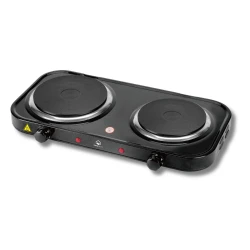 HP3013 Electric Cooktop Double Burner 2000W Aluminum Surface 185mm Diameter One Year Warranty Ideal for Kitchens Easy to Clean Durable Design Efficient Heating Technology
