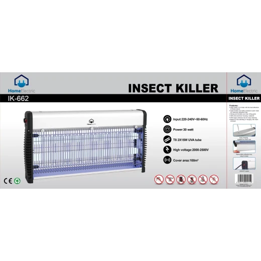 IK 662 Mosquito Killer Lamp UV Light 30W High Efficiency Insect Trap 100 Sq Meter Coverage with 2x15W UVA Tubes Durable ABS and Aluminum Construction 1 Year Warranty - Home electric - Image 2