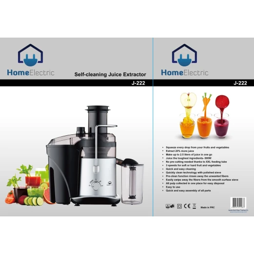 J222 Fruit Juicer 800W for Fresh Juice with 3 Speeds, Makes Up to 2.5 Liters, Easy Clean Technology, 1 Year Warranty, Perfect for Daily Juicing - Home electric - Image 2