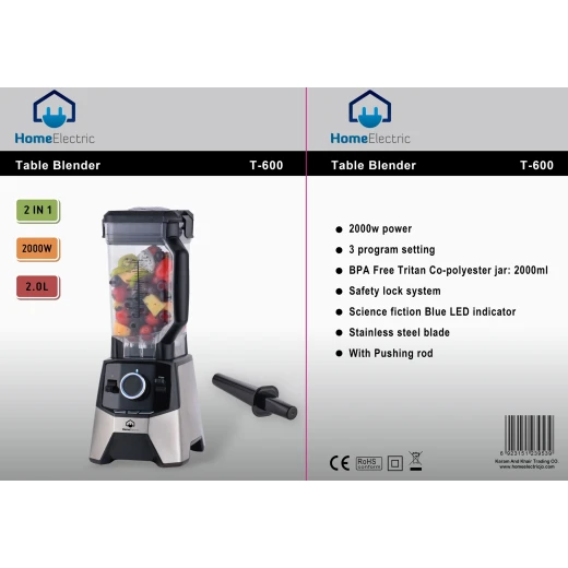Blender Shatterproof 2 Liter Capacity Stainless Steel Blades T600 - Home electric - Image 2