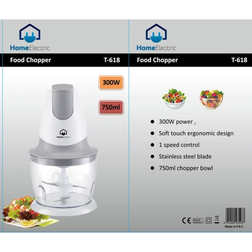 T618 Food Chopper Stainless Steel Blades 1 Speed Control Kitchen Essential - Home electric - Image 2