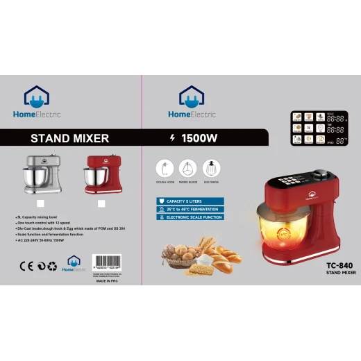 TC840 Stand Mixer 1500W Kitchen Appliance with 5L Bowl and 12 Speeds - Home electric - Image 2