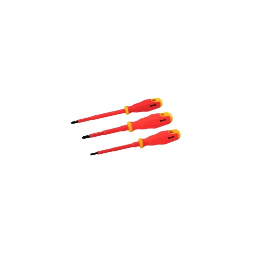طقم مفكات براغي رونيكس RH-2700 VDE، 3 قطع، معزولة، فيليبس وفتحة طقم مفكات براغي رونيكس RH-2700 VDE، 3 قطع، معزولة، فيليبس وفتحة