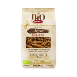 Granoro Organic Whole Wheat Penne Rigate Pasta 500g, High Fiber, Low Glycemic Index