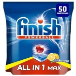 أقراص غسالة الصحون Finish All-in-One Max برائحة الليمون 90 قرص – تنظيف قوي يزيل الدهون والبقع الصعبة، يمنح الأطباق لمعاناً مثالياً ويحمي الزجاج، تركيبة فعالة لغسالات الصحون مع رائحة ليمون منعشة - فينيش