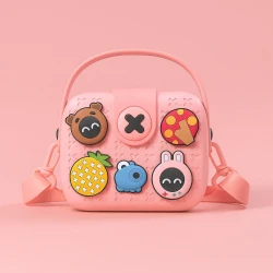Picocici Kids Pink Crossbody Bag with Cartoon Box Design: Adorable 2 Compartment Purse for Girls, Adjustable Strap