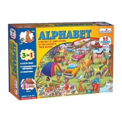 Creative Educational Alphabet 3-in-1 Learning Game for Kids (Ages 3+) features a large 25-piece puzzle depicting over 100 colorful objects, enhancing letter recognition, early learning skills, and focus in a fun interactive way