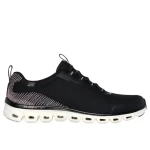 Skechers Women's Glide Step Slip On Sneakers Black Knit Upper Air Cooled Memory Foam Insole Geometric Cushioned Midsole Size 38 Comfortable Daily Wear 104562 BKRG - Skechers