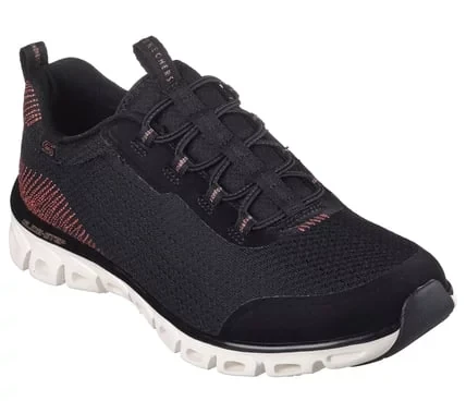 Skechers Women's Glide Step Slip On Sneakers Black Knit Upper Air Cooled Memory Foam Insole Geometric Cushioned Midsole Size 38 Comfortable Daily Wear 104562 BKRG - Skechers - Image 3