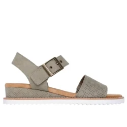Skechers BOBS Desert Kiss Serendipitous Women's Wedge Sandals in Olive Green, Textile Upper, Breathable Lining, Cushioned Footbed, Ideal for Holidays & Sunny Weather, Size 37