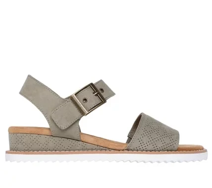 Skechers BOBS Desert Kiss Serendipitous Women's Wedge Sandals Olive Green Textile Upper Breathable Lining Cushioned Footbed Perfect for Sunny Holidays Size 39 - Skechers - Image 2