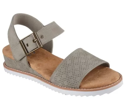 Skechers BOBS Desert Kiss Serendipitous Women's Wedge Sandals Olive Green Textile Upper Breathable Lining Cushioned Footbed Perfect for Sunny Holidays Size 39 - Skechers - Image 3