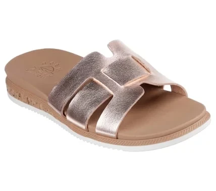 Skechers BOBS Women's Desert Kiss Low Fashion Slide Sandals in Gold, Featuring Vegan Leather Straps, Cork Veneer Midsole, and a Cushioned Plush Foam Footbed, Available in Size 37.5 - Skechers - Image 3